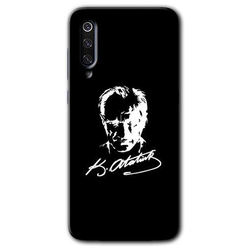 Potkal Hediye Fabrikası Xiaomi Mi 9 Kılıf HD Desen Baskılı Arka Kapak - Atatürk Silüet İmza