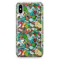 Apple iPhone XS Max Kılıf Covid-19 Doodle Arka Kapak Koruma Desenli Full Koruyucu