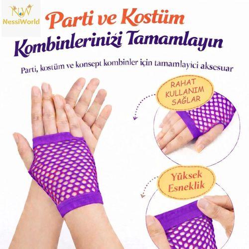 80’ler 90’lar Retro Mor File Parmaksız Kısa Eldiven 11 cm