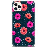 iPhone 11 Pro Max Kılıf HD Baskılı Kılıf - Puantiye ve Çiçekler + Tam Ekran Koruyucu