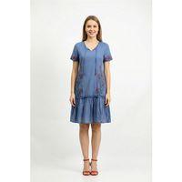 Kısa Kol Gülbin Bağcıklı V Yaka Nakışlı Yazlık Vual Kısa Elbise İndigo indg