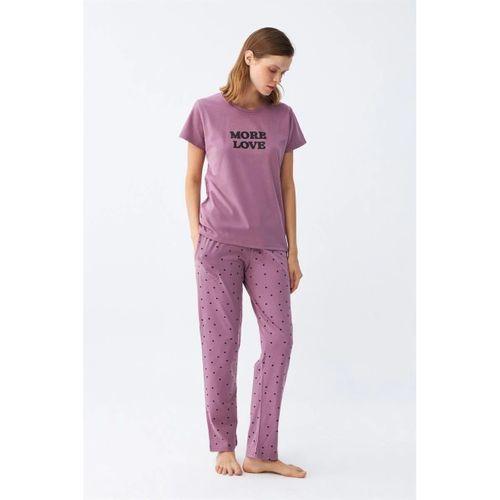Kadın Mor Yıldız Desenli Penye Kısa Kol Pijama Takımı