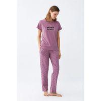 Kadın Mor Yıldız Desenli Penye Kısa Kol Pijama Takımı