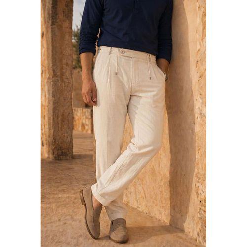 Forner Regular Fit Beli Lastikli Kemer Detaylı Erkek Kumaş Pantolon - Ekru