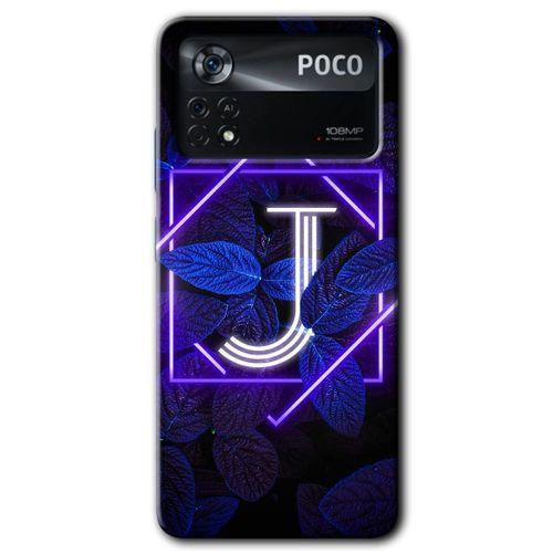 Poco x4 Pro Kılıf HD Desen Baskılı Arka Kapak - Dark Neon Yaprak J Harfi