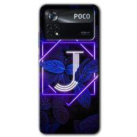 Poco x4 Pro Kılıf HD Desen Baskılı Arka Kapak - Dark Neon Yaprak J Harfi