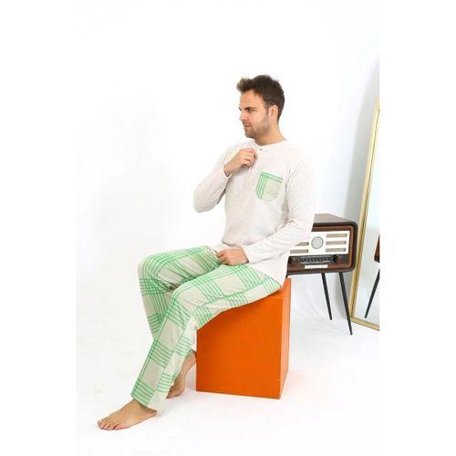 Erkek Uzun Kol Penye Krem Pijama Takımı