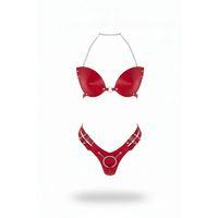 Kırmızı Harness Takım Parlak Deri Zincir Boyun Detaylı - Brf1223