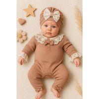 Dantel Yaka Detaylı Şapkalı 2'li Kız Bebek Tulum