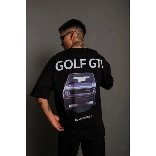 Erkek Oversize Baskılı Tişört – Golf GTI Retro Araba Desenli, Ön - Arka Dijital Baskı, Sokak Modası Stil - Siyah