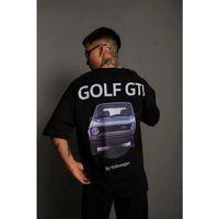 Erkek Oversize Baskılı Tişört – Golf GTI Retro Araba Desenli, Ön - Arka Dijital Baskı, Sokak Modası Stil - Siyah