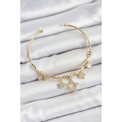 Pirinç Zirkon Taşlı Yıldız Model Gold Renk Charm Bileklik