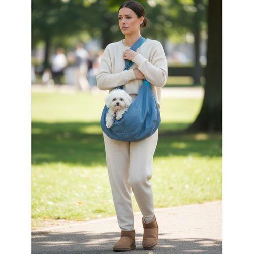 Pastel Mavi Güderi Dokulu Köpek Taşıma Çantası – Emniyet Kemerli