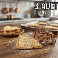 3Lü İş Makinesi Figürlü Hamur Şekillendirici Kurabiye Kalıbı Oyun Hamuru Kalıbı 8 cm