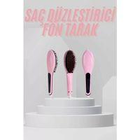 Elektrikli Saç Düzleştirici Tarak Saç Düzleştirici Fırça Sıkı Dişli Pembe