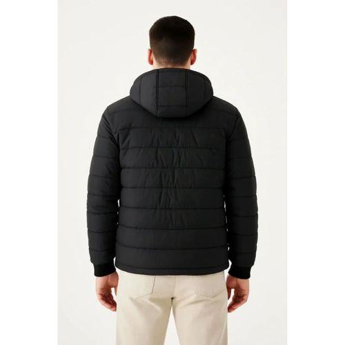 Erkek Şişme Kapüşonlu Fermuarlı Mont Su Itici Kapitone Astarlı Kumaş Cepli Kışlık Rahat Kalıp - Siyah