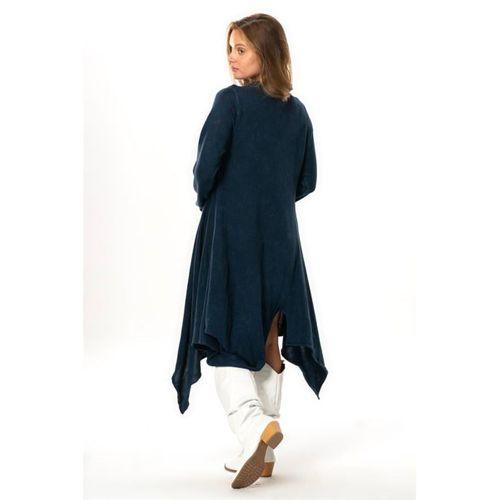 Uzun Kol Handan Asimetrik Kesim Sonbahar ve Kışlık Dökümlü Midi Boy Triko Elbise İndigo indg