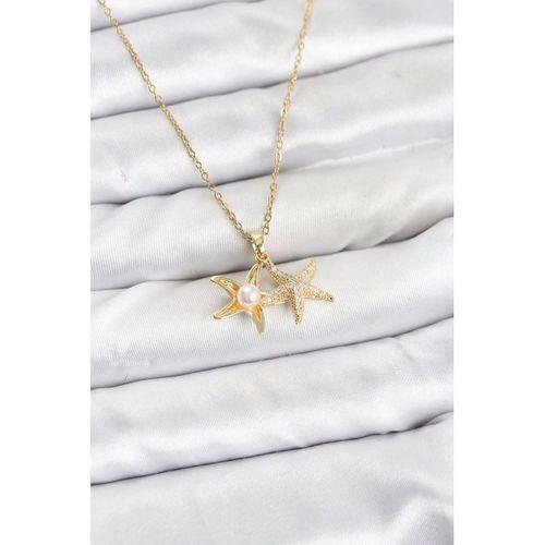 316L Çelik Zincir Gold Renk Deniz Yıldızı Model Zirkon Taşlı Kadın Kolye