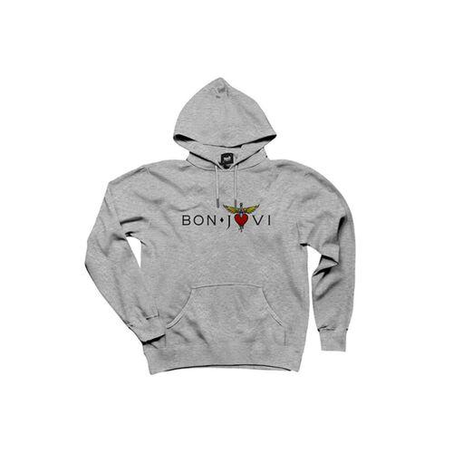 Bon Jovi in Heart Gri Kapşonlu Sweatshirt Hoodie