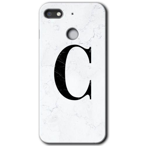 Potkal Hediye Fabrikası General Mobile GM 8 Go HD Baskılı Kılıf + 9D Tam Ekran Koruyucu - Beyaz Mermer Desenli C Harfi