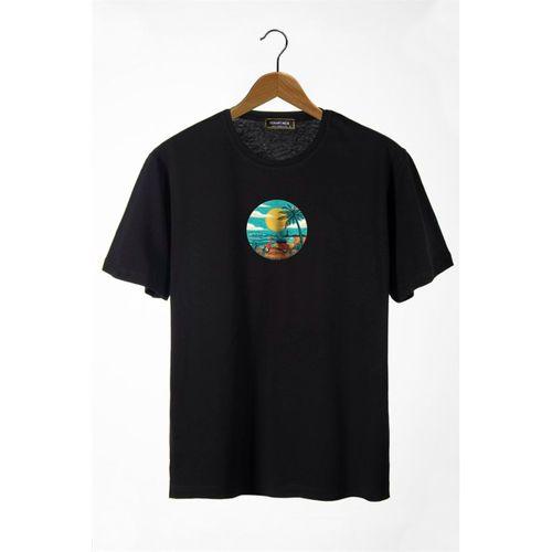 Unisex Siyah Bisiklet Yaka Önü Scooter Baskılı Oversize T-Shirt 22Y-3400762-67