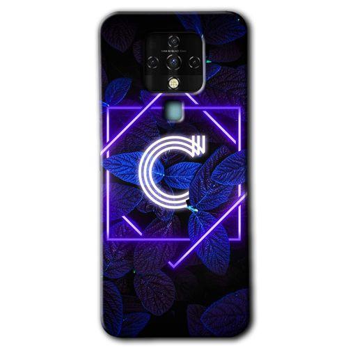 Tecno Camon 16 Kılıf HD Desen Baskılı Arka Kapak+Temperli Cam - Dark Neon Yaprak C Harfi