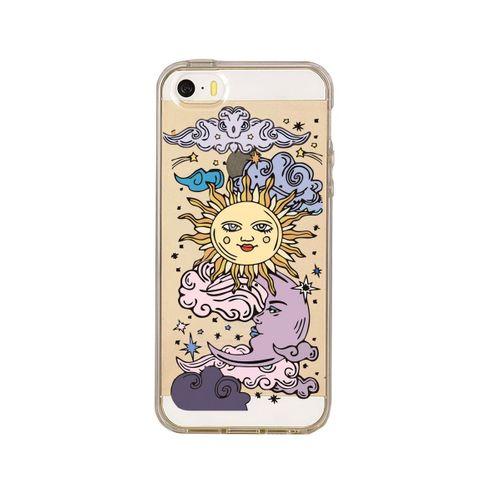 iPhone 5 Güneş & Ay Desenli Premium Şeffaf Silikon Kılıf