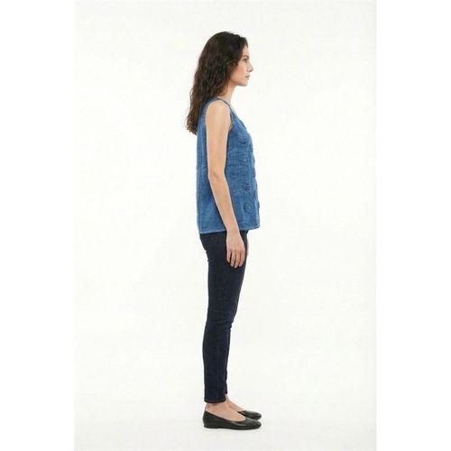 Kolsuz Devin Papatya Desenli Yazlık Poplin Bluz İndigo indg