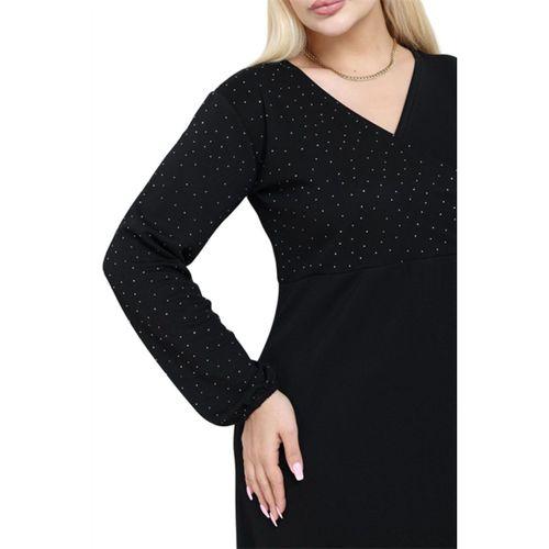 Melsay Butik Siyah Modal Taş Baskılı Kruvaze Yaka Elbise