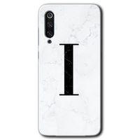 MRCİLETİSİM Xiaomi Mi 9 SE Kılıf Baskılı Kapak - Beyaz Mermer Desenli I Harfi + 5D Tam Kaplayan Cam