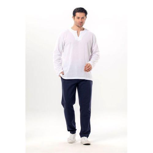 Büyük Beden Uzun Kol Şile Bezi Bisiklet Yaka Yazlık Tshirt Beyaz 3001