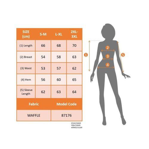 Kadın Uzun Kollu Kapşonlu önü Düğmeli Ve Bağcıklı Waffle Bluz