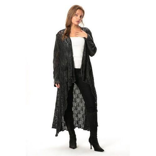 Uzun Kol Sena Asimetrik Kesim Sonbahar ve Kışlık Salaş Cepli Triko Hırka Füme Fm