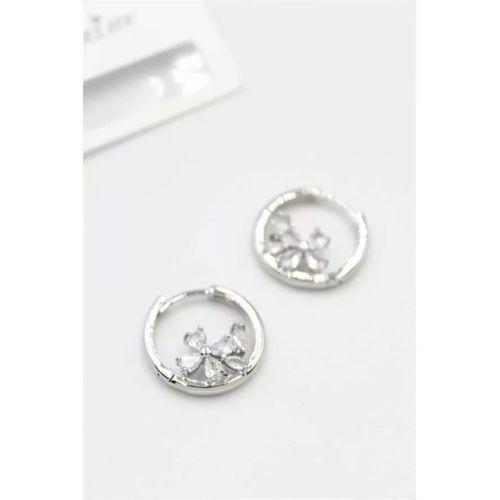 Taşlı Çiçek Küpe - Gümüş