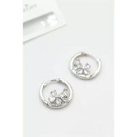 Taşlı Çiçek Küpe - Gümüş