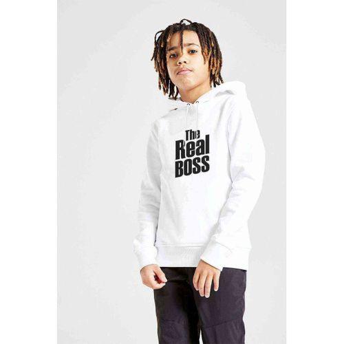 The Real BossBaskılı Unisex Çocuk Kapüşonlu Beyaz Sweatshirt