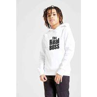 The Real BossBaskılı Unisex Çocuk Kapüşonlu Beyaz Sweatshirt