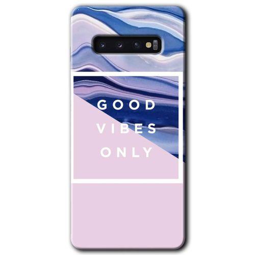MRCİLETİSİM MRCİLETİSİM Samsung Galaxy S10 Kılıf HD Desen Baskılı Arka Kapak + Temperli Cam - Good Vibes