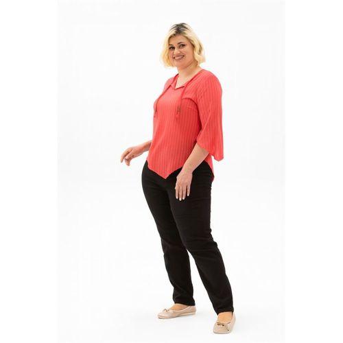 Truvakar Kol Büyük Beden Gofre Rodos Yazlık Bluz Mercan Mrcn