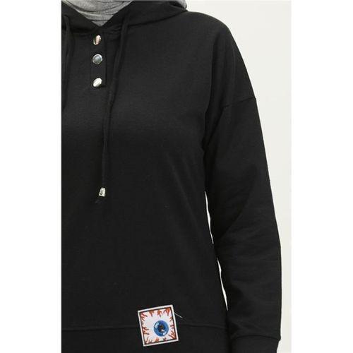 Kapşonlu Çıtçıtlı Sade Basic İkili Eşofman Spor Takımı - 03036.003 - Siyah