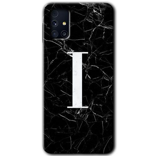 Potkal Hediye Fabrikası Samsung Galaxy M31s HD Baskılı Kılıf + 9D Tam Ekran Koruyucu - Siyah Mermer Desenli I Harfi