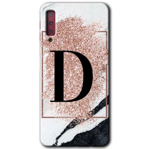 Galaxy A7 2018 Kılıf HD Desen Baskılı Arka Kapak - Pembe Mermer Desenli D Harfi
