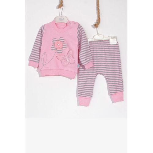 Kelebekli Çiçek Nakışlı Pamuklu 2'li Kız Bebek Takımı