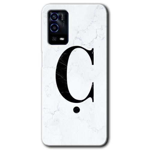 OPPO Oppo A55 Kılıf HD Desen Baskılı Arka Kapak + Temperli Cam - Beyaz Mermer Desenli Ç Harfi