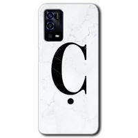 OPPO Oppo A55 Kılıf HD Desen Baskılı Arka Kapak + Temperli Cam - Beyaz Mermer Desenli Ç Harfi