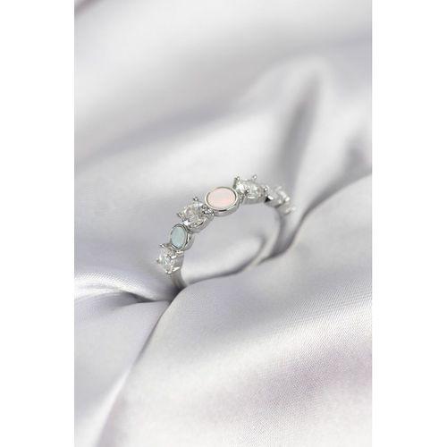 Gümüş Renk Minimal Plaka ve Zirkon Taşlı Kadın Yüzük