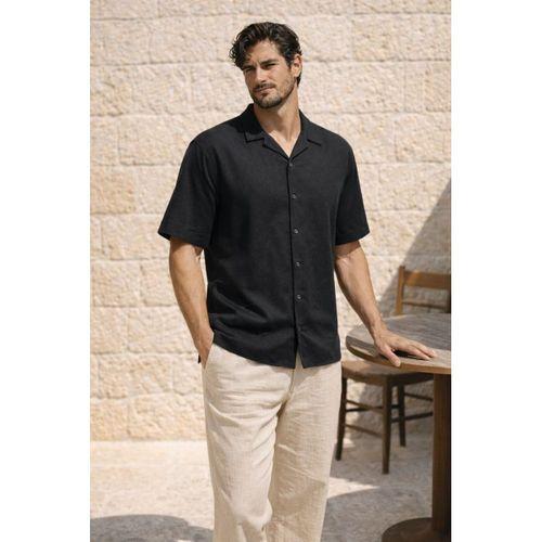 Doris Oversize Kalıp Odessa Kumaş Resort Yaka Kısa Kollu Erkek Gömlek - Siyah