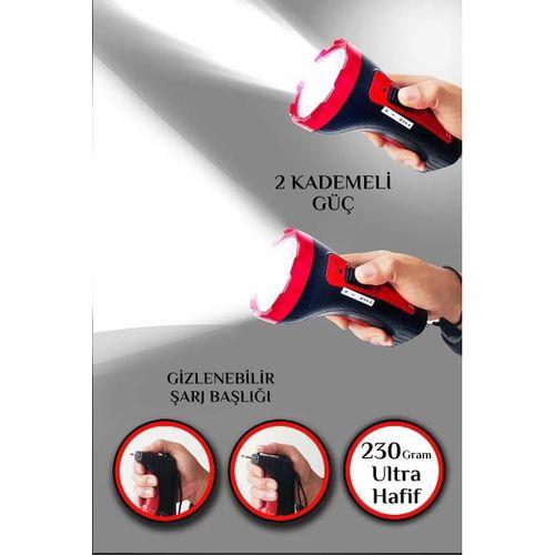 Şarjlı 10w Projektör Led El Feneri 2 Mod Aydınlatmalı Uzun Menzil Güvenlik Bekçi Polis Feneri Işıldak