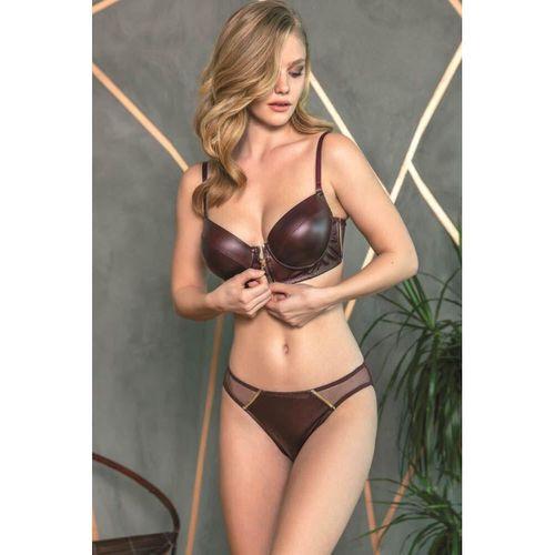 Deri Görünümlü Balenli Destekli Dolgulu Askıları Çıkabilen Ortası Fermuarlı Büstiyer Sütyen Ve Slip Takım