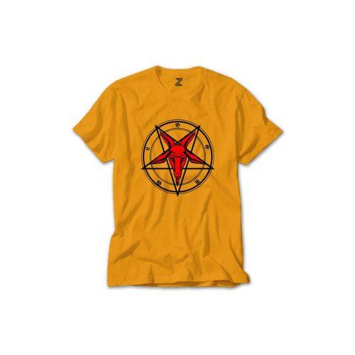 Pentagram Goat Head Renkli Tişört Sarı Renkli